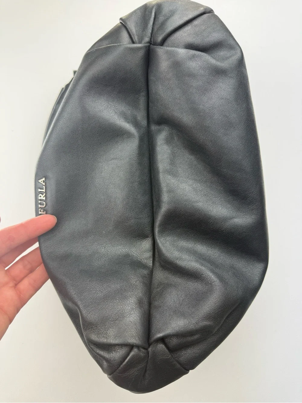 FURLA black leather hobo satchel shoulder bag